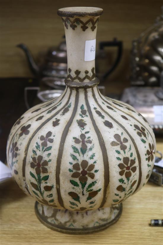 A Mughal style painted alabaster bottle vase 11in.